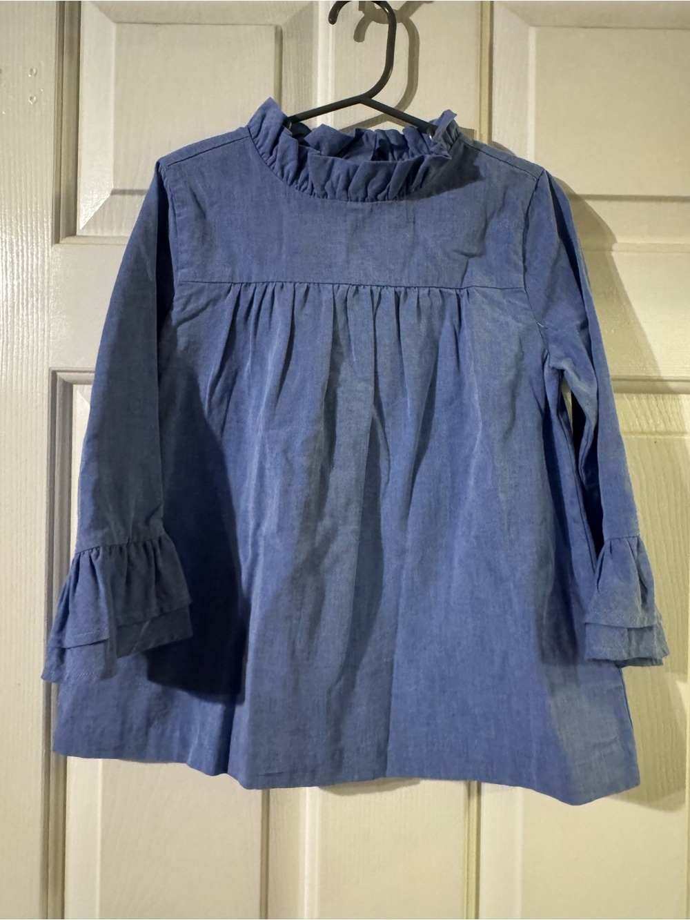NWOT Janie and Jack Blue Ruffle Yoke Long-Sleeve Blouse with button back Size 7